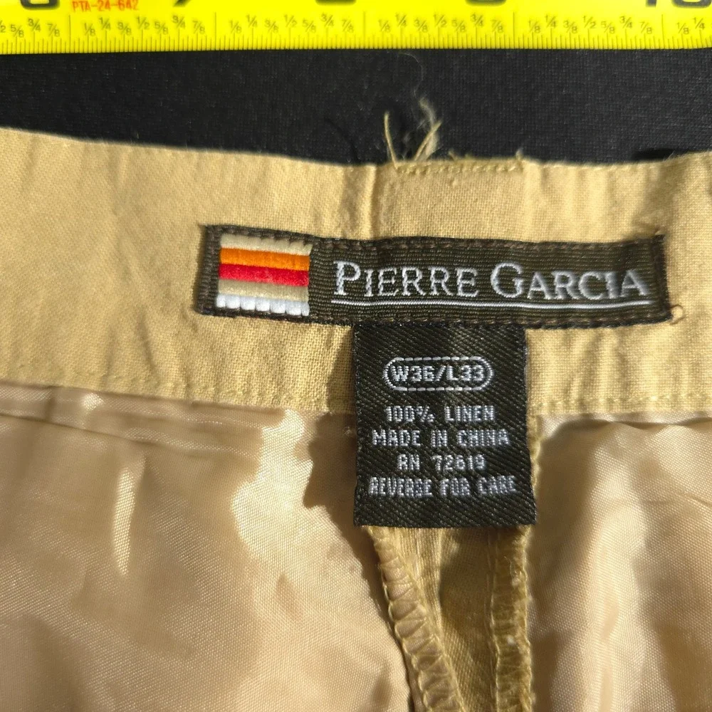 Pierre Garcia Linen Trousers Mens 36 Tan Pleated Cuffed Summer Beach Pants 36x26